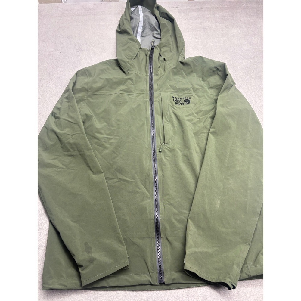 Mountain Hardwear Stretch Ozonic Jacket Mens Medium Green Hooded Rain Full Zip